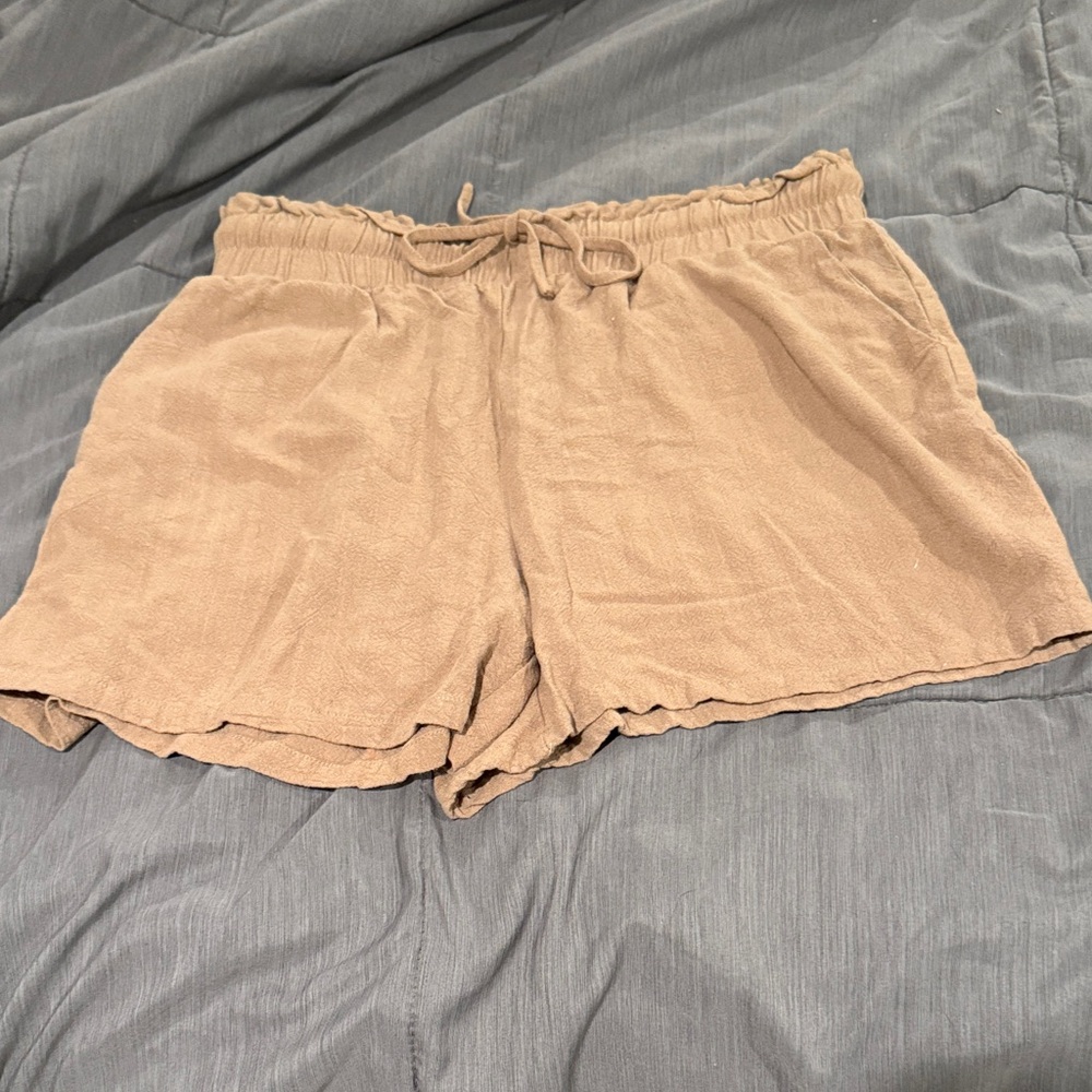 Casual Women's Drawstring Terry Shorts - Beige